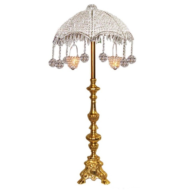 Top sale umbrella design baroque tripod base candelabra with hanging crystal votives balls candle holder for hotel & restaurant