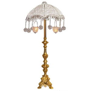 Top sale umbrella design baroque tripod base candelabra with hanging crystal votives balls candle holder for hotel & restaurant