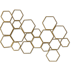 Hot selling minimalist Metal Wall Art gold color coated exclusive design and style hexagon wall decor for living rooms bedroom