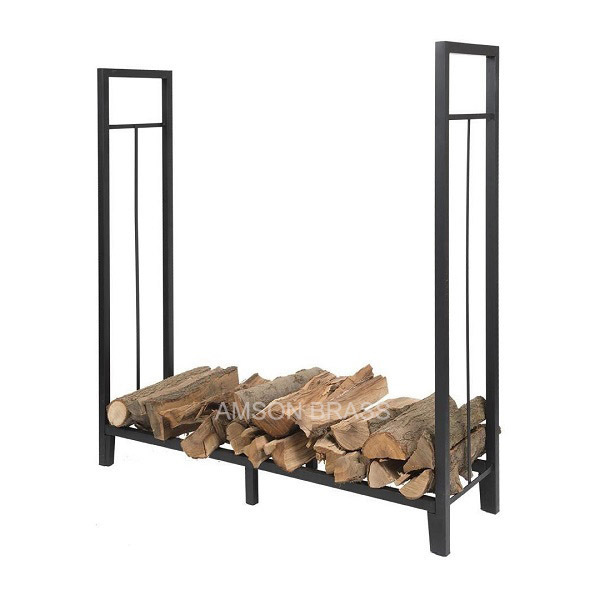 Greatest Quality Metal Firepit Rack With Simple Design Black Color Acacia Wood Holder Log Rack For Garden Accessories