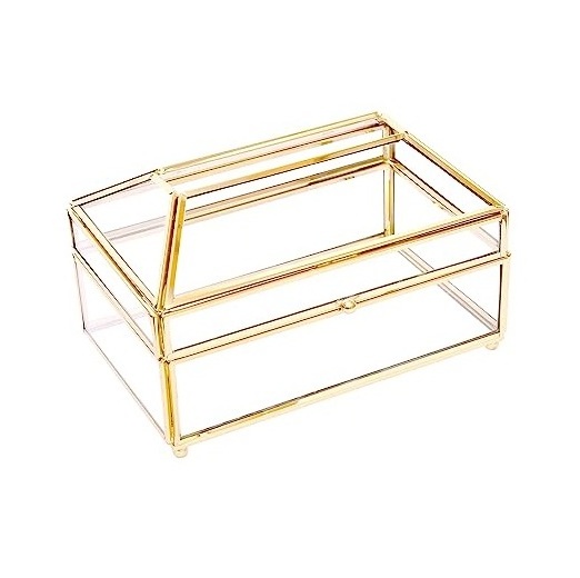 Top Trending Luxury Metal and Glass Material Decorative Storage Box Home Accessories Jewelry Box for Bangle and Necklace