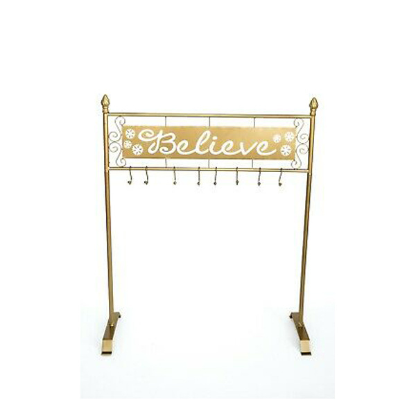 Merry Christmas Metal Iron Golden Finished Stocking Holder Stand Decorative Hanger Hook Classic Stocking Holder