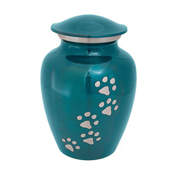 Classic Stylish Funeral Urn Metal Aluminium Paw Print Cremation Urn Funeral Luxury Metal Pet Urn for Home Decoration