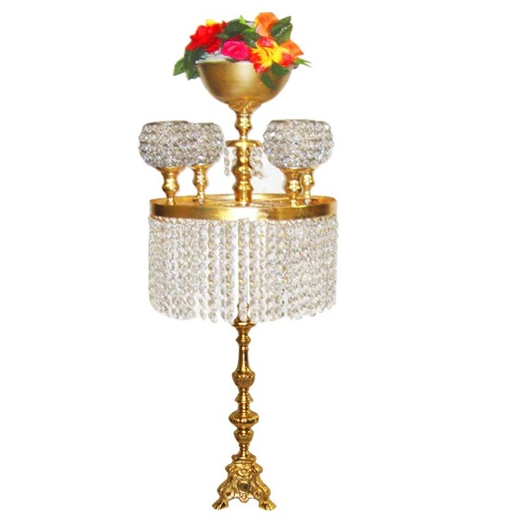 Top sale umbrella design baroque tripod base candelabra with hanging crystal votives balls candle holder for hotel & restaurant