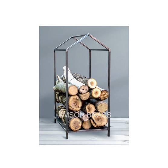 Firewood Log Rack Store Storage Decorative Tall Style Metal Iron Fire Pit Powder Coated Black Log Holder