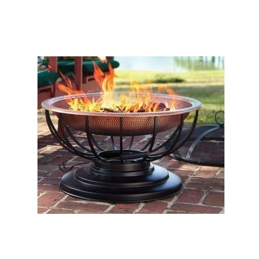 2023 Trending Metal Solid Round Hammered Design Fire Pit Large Outdoor Heavy Round Wood Burning Firepit with Fire Poker Stick