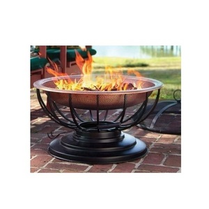 2023 Trending Metal Solid Round Hammered Design Fire Pit Large Outdoor Heavy Round Wood Burning Firepit with Fire Poker Stick