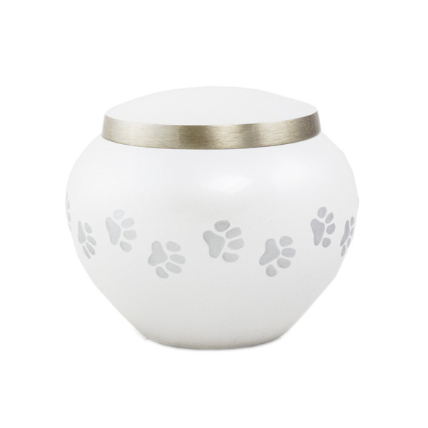 Classic Stylish Funeral Urn Metal Aluminium Paw Print Cremation Urn Funeral Luxury Metal Pet Urn for Home Decoration