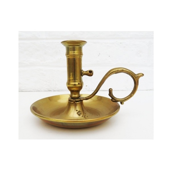 Modern Chamberstick Metal Brass Modern Candle Holder Chamberstick with Finger Loop for Taper Candle