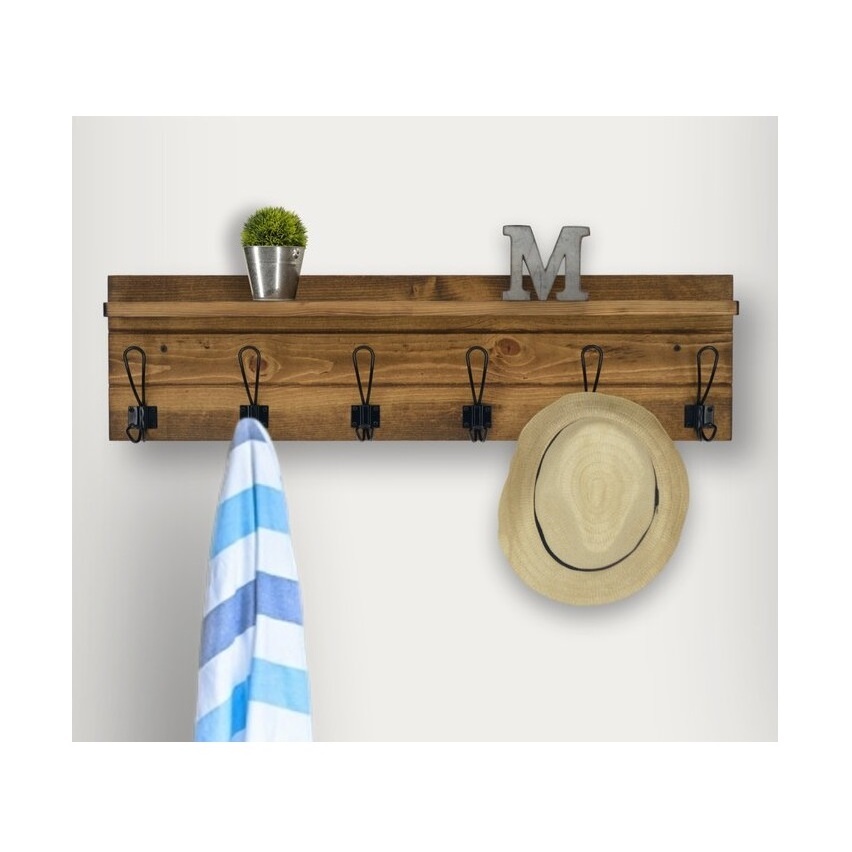 Excellent Style Wooden Coat Rack with 5 Sliding Metal Hooks Wall Mounted Coat Rack for Entryway Mudroom Bedroom