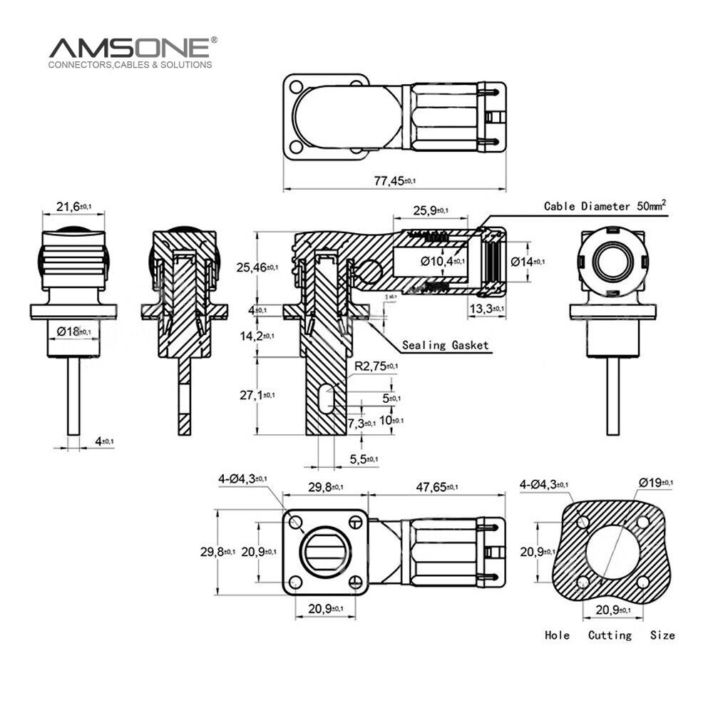 Amsone Custom Fashion Power 30A Industrial Plug Amphenol Battery Pole Connector