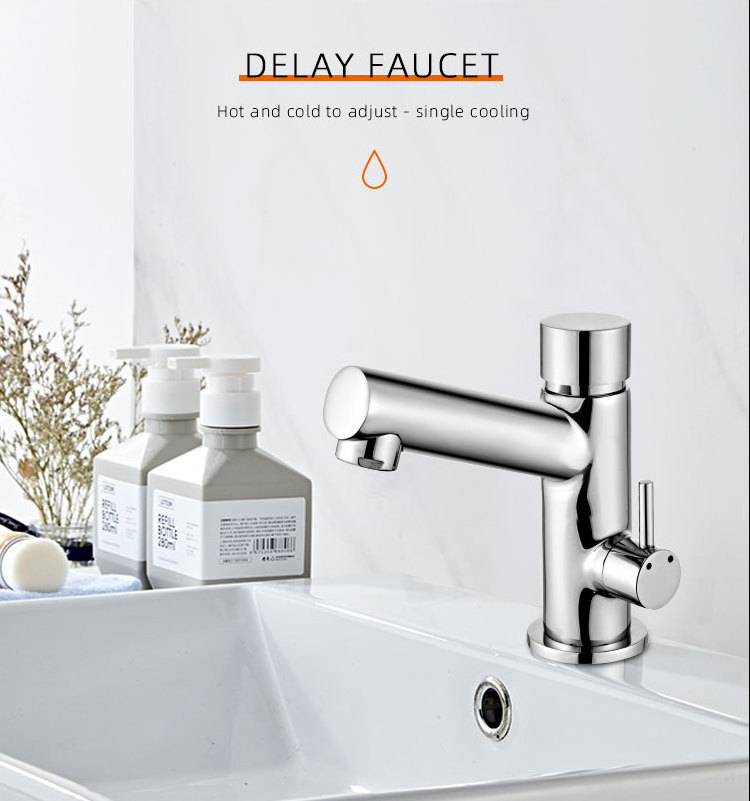 Brass chrome magnetic cartridge self closing time delay basin faucet push button faucet time delayed tap lavatory faucet