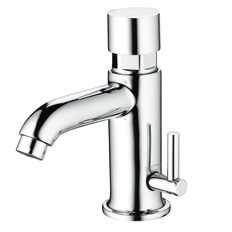 Push button self closing wash basin time delay faucet