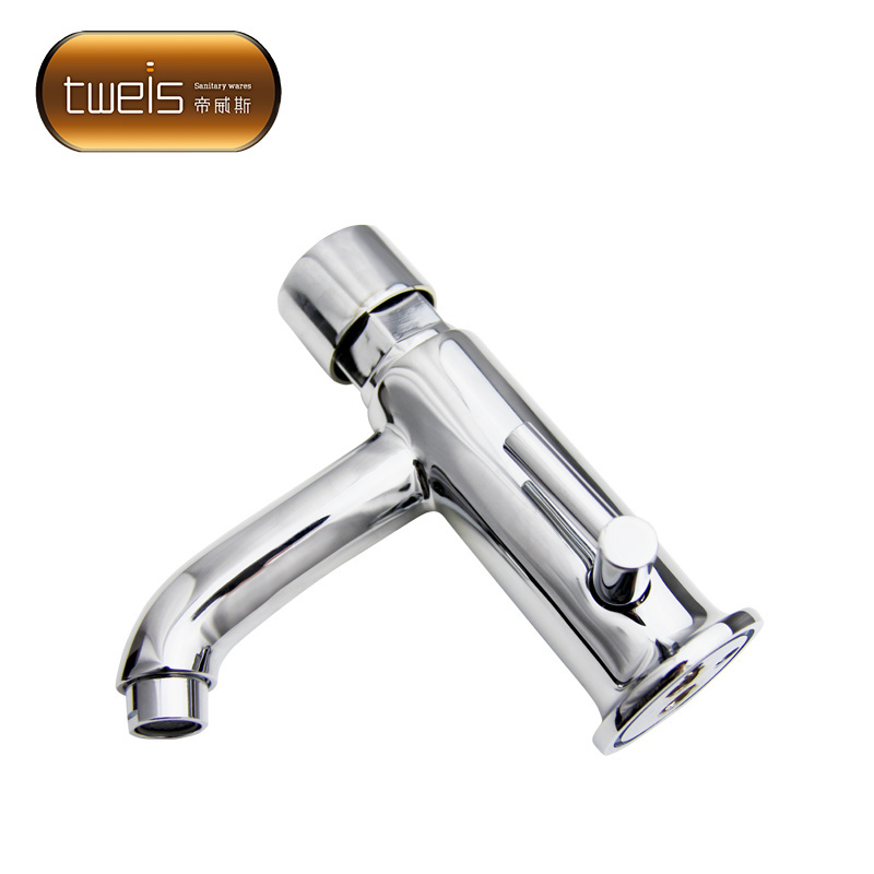 Push button self closing wash basin time delay faucet