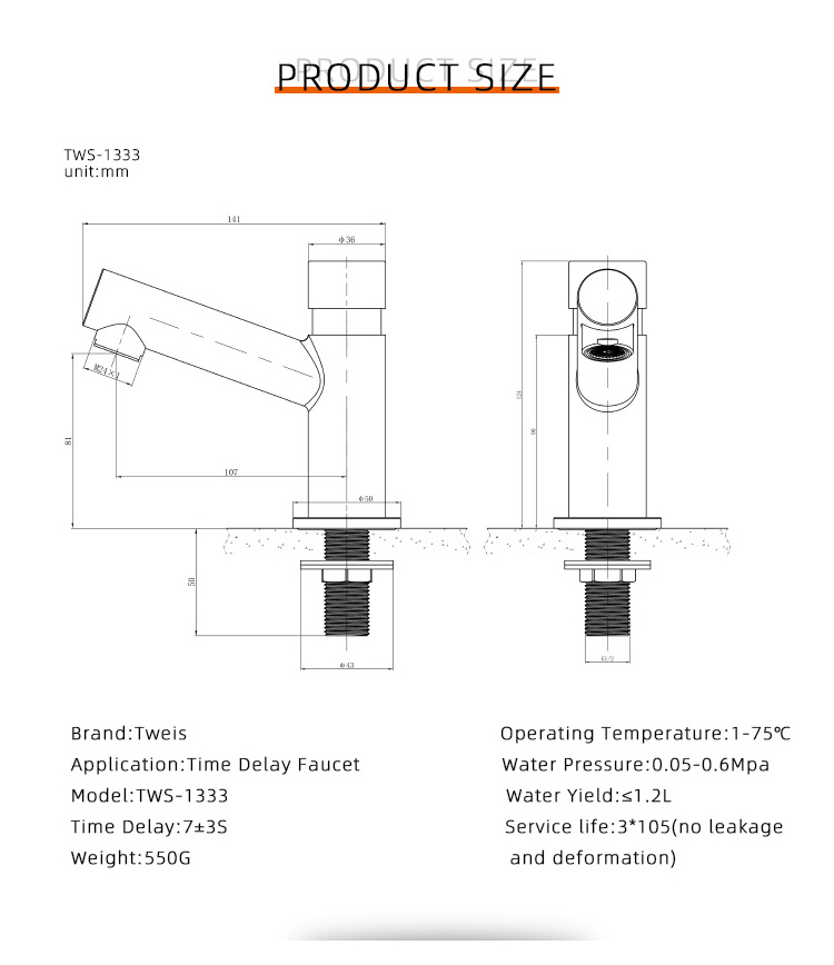 Bathroom push button self closing tap time delay basin faucet