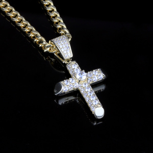 Wholesale Brass Jewelry Cross Design 18k Gold Plated Pendant Necklace for Men Women  Iced Out Punk Jewelry