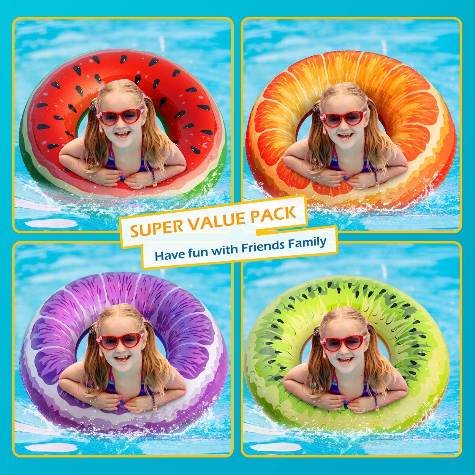 Float Pool Tubes Swim Rings Fruit Water Floaty Watermelon Kiwi Inflatable Pool Toys Float for Swimming Pool Party Lake Beach