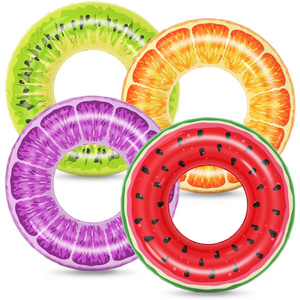 Float Pool Tubes Swim Rings Fruit Water Floaty Watermelon Kiwi Inflatable Pool Toys Float for Swimming Pool Party Lake Beach