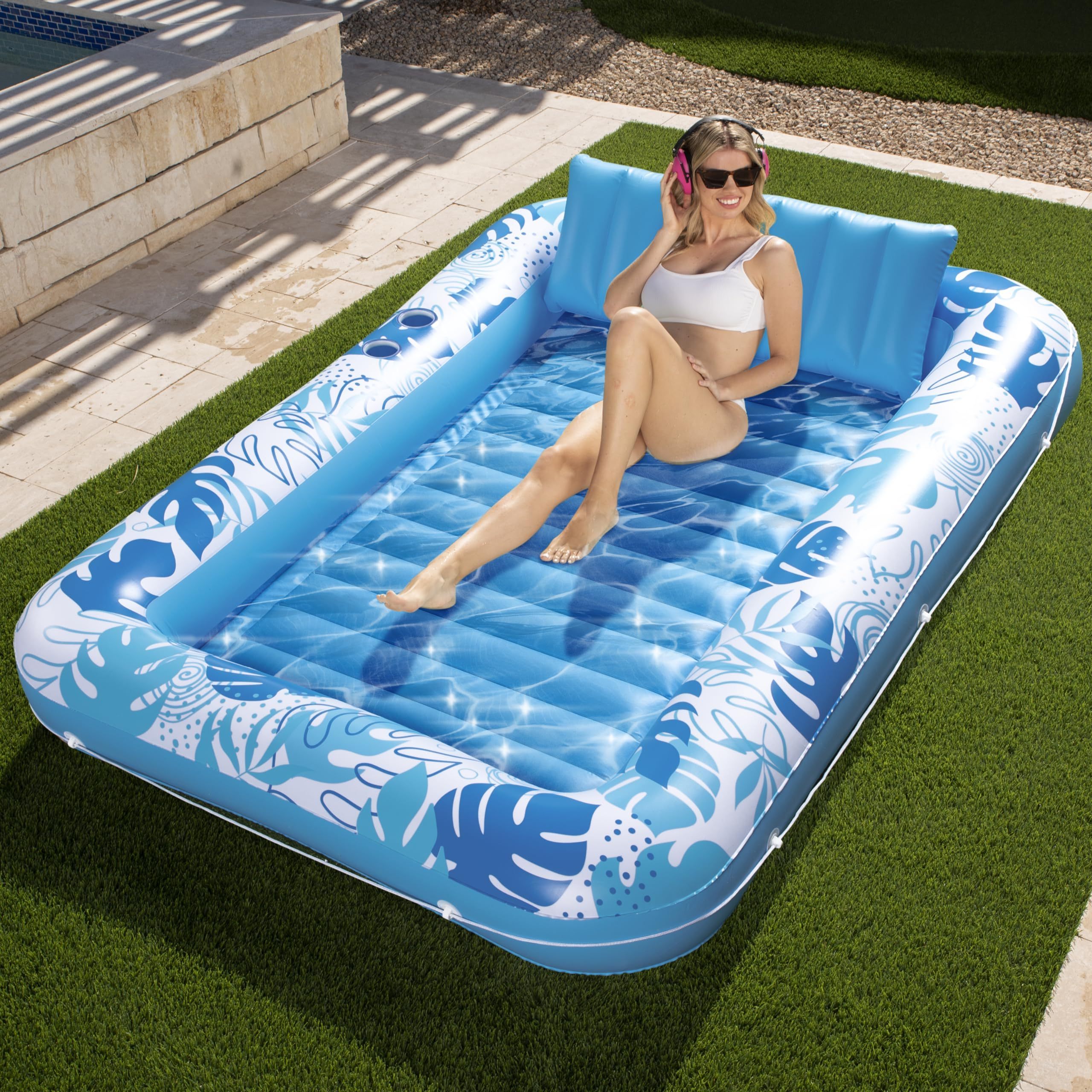 Inflatable Tanning Pool Lounger Float Extra Large Suntan Sun Tan tub for Adults, Bed Blow up, Raft Lounge Float