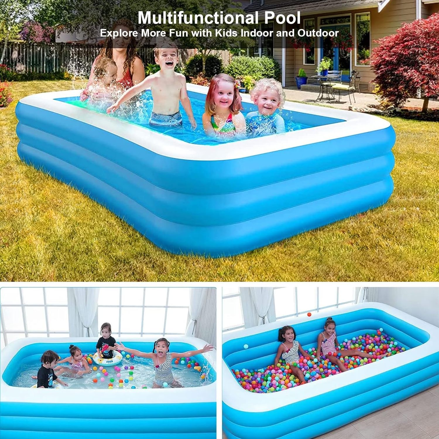 Family Inflatable Swimming Pool Above Ground Outdoor Backyard Portable rectangle Blow Up Pools for Kids and Adults