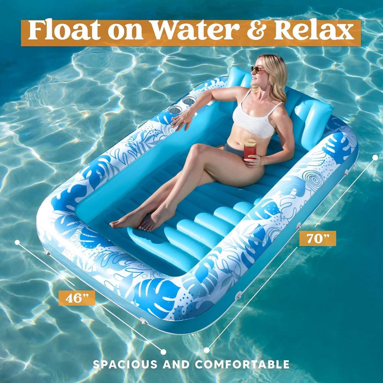 Inflatable Tanning Pool Lounger Float Extra Large Suntan Sun Tan tub for Adults, Bed Blow up, Raft Lounge Float