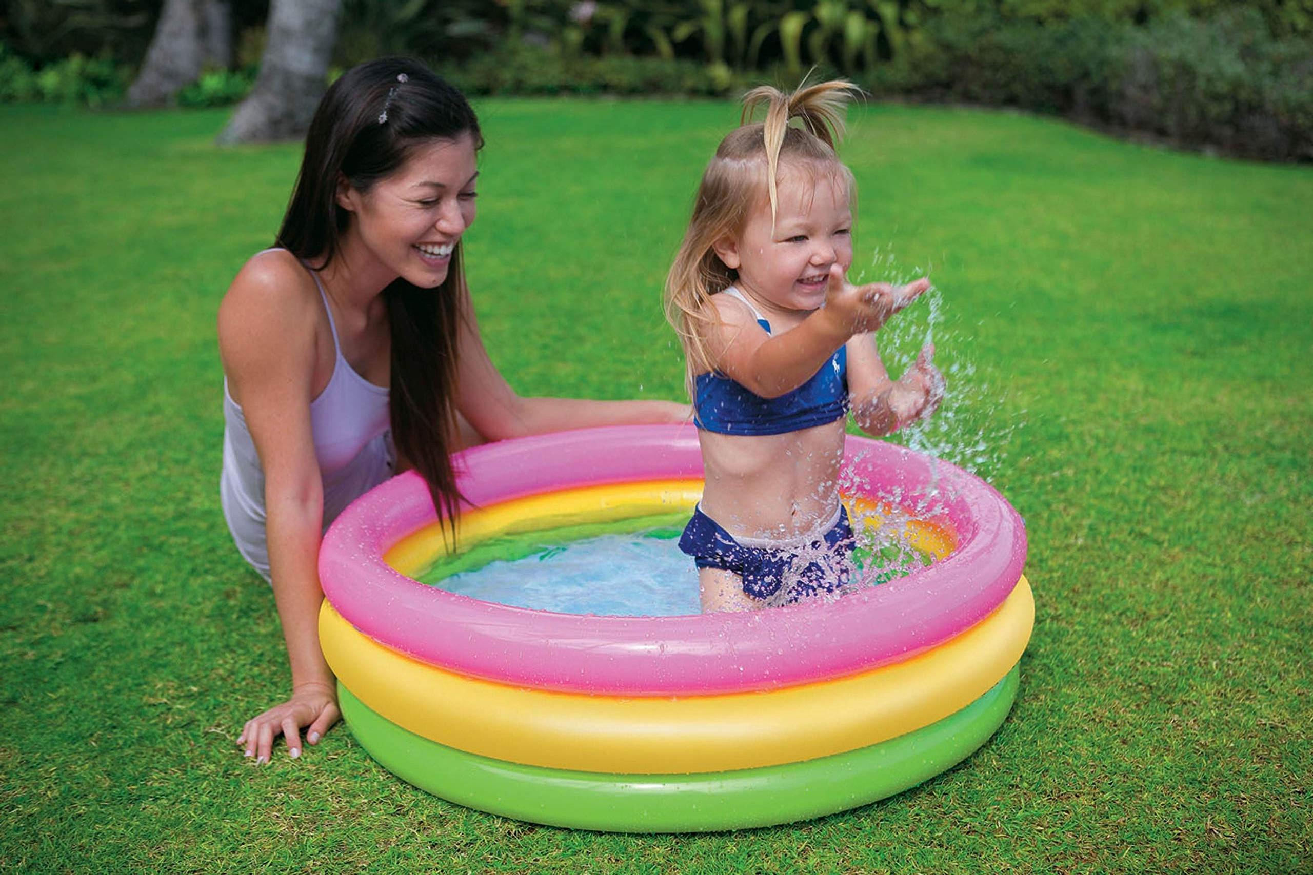 Inflatable Baby Pool with Grip Handle Bars and Drain Skin Safe Small Square Kiddie Pool, Mini Bathtub and Ball Pit for Babies