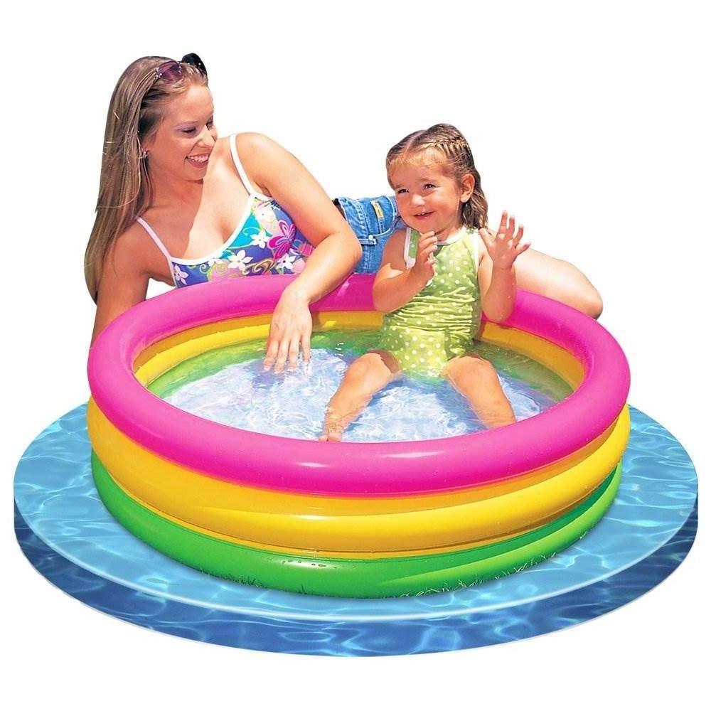 Inflatable Baby Pool with Grip Handle Bars and Drain Skin Safe Small Square Kiddie Pool, Mini Bathtub and Ball Pit for Babies