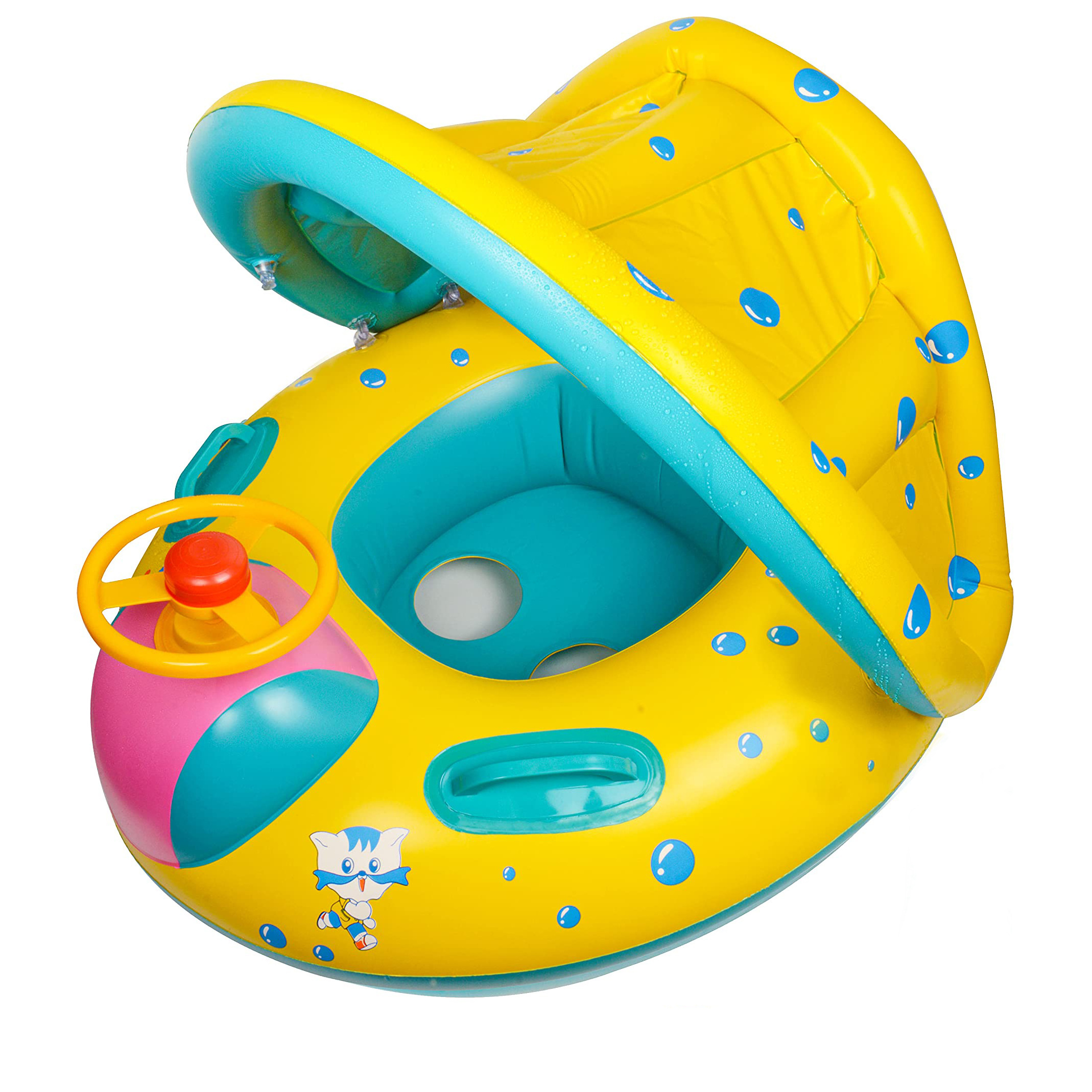 Inflatable Baby Swimming Pool Floats with Removable Sun Protection Canopy, Toddler Float with Seat and Handle with Hand Pump