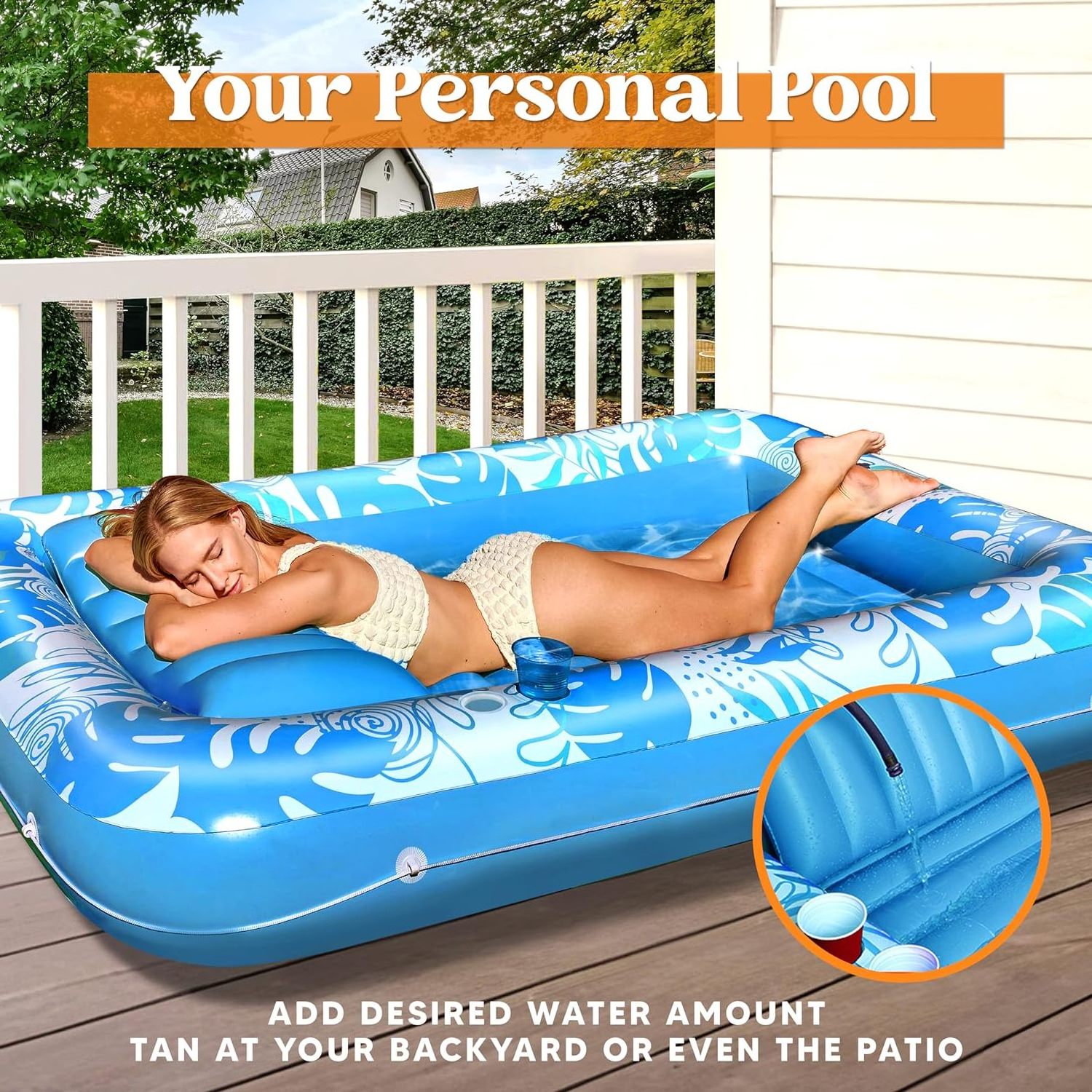 Inflatable Tanning Pool Lounger Float Extra Large Suntan Sun Tan tub for Adults, Bed Blow up, Raft Lounge Float