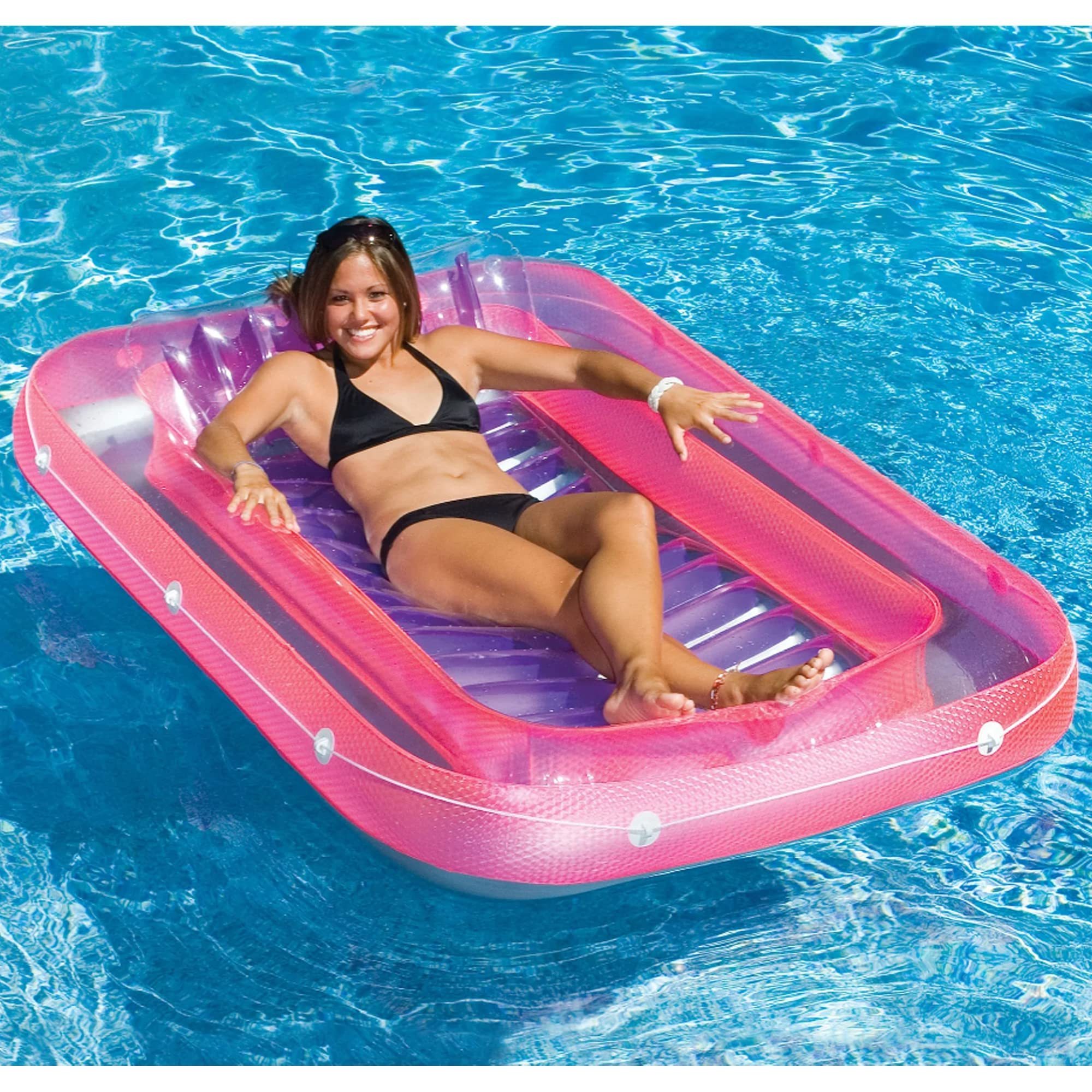 Original Suntan Tub Classic Edition Inflatable Floating Lounger Pink, Tanning Pool Hybrid Lounge, Comfort Pillow