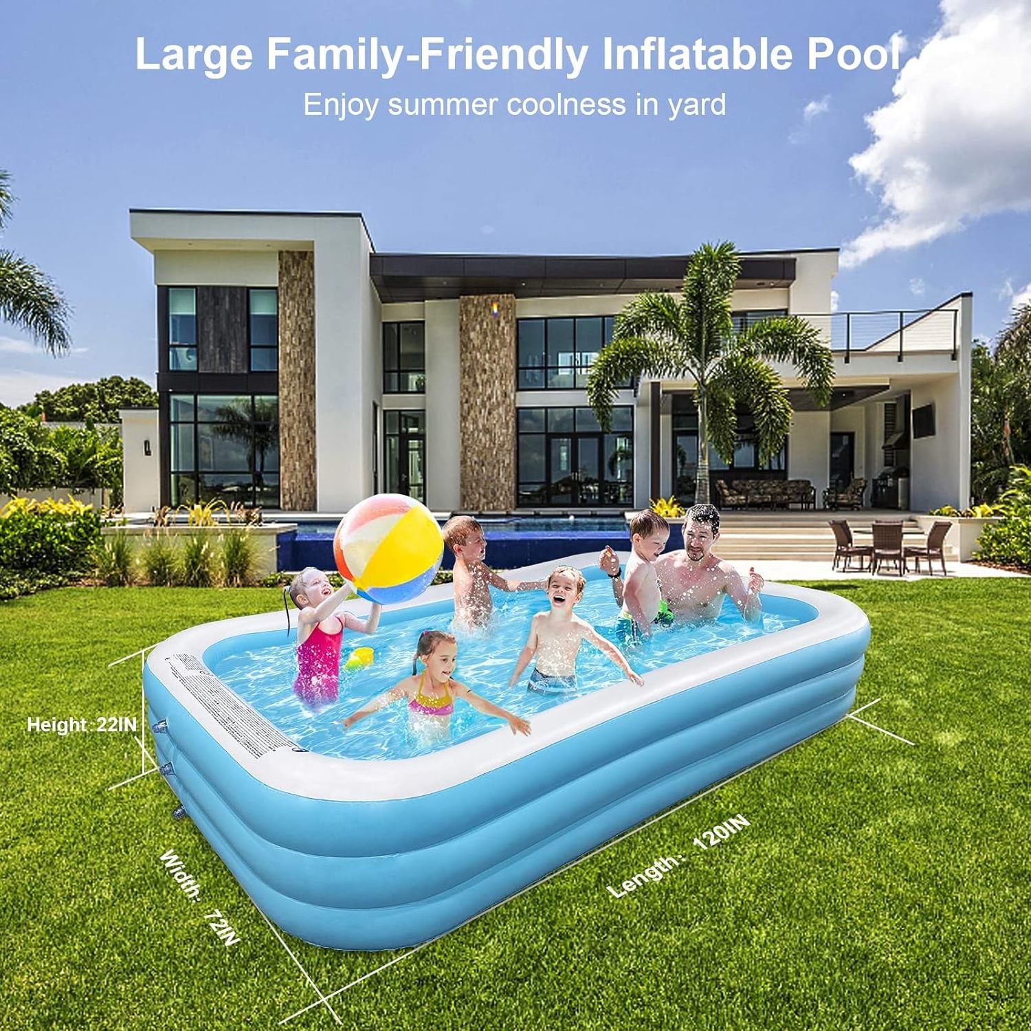 Family Inflatable Swimming Pool Above Ground Outdoor Backyard Portable rectangle Blow Up Pools for Kids and Adults