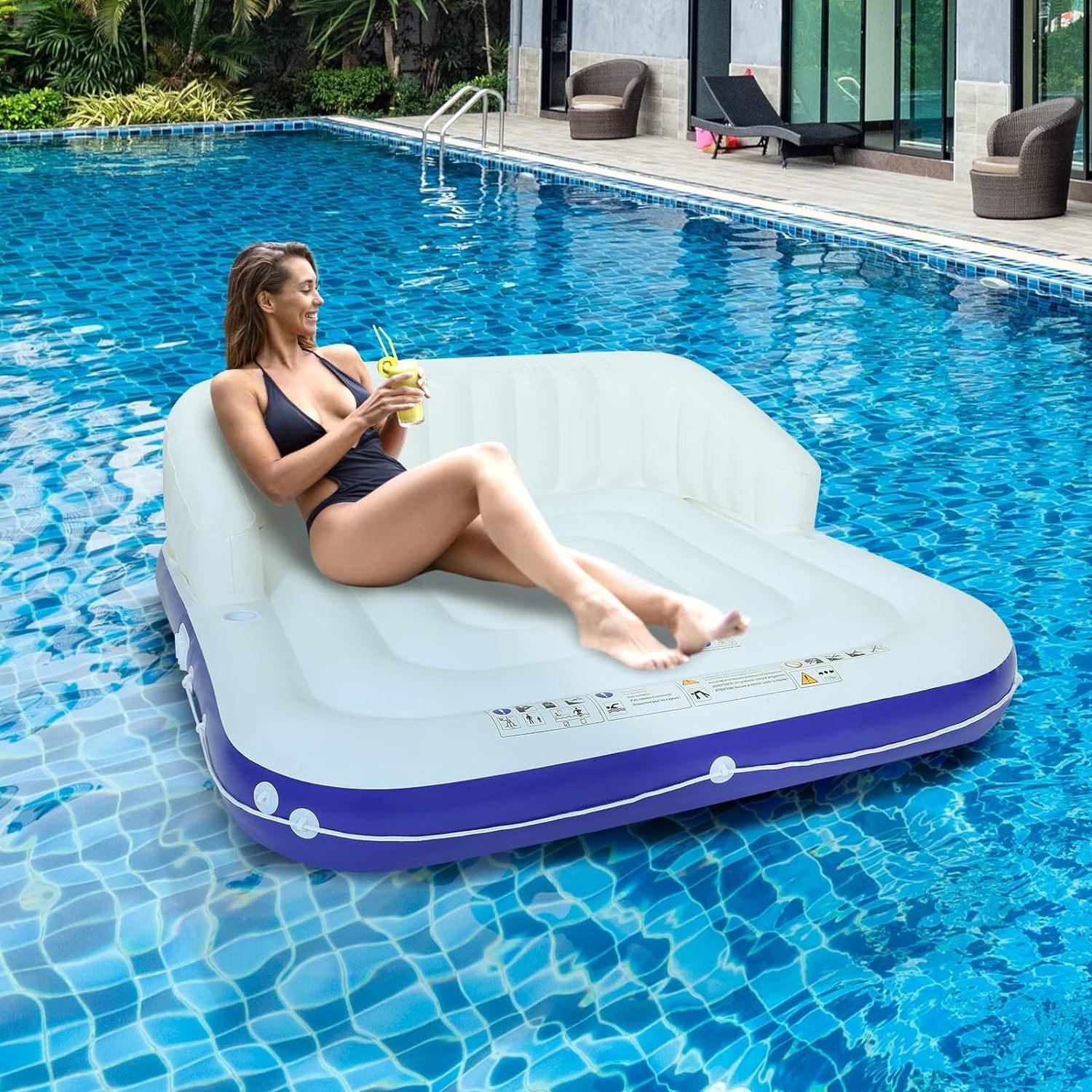 Water Floating Chair Pool Inflatable Recliner Lounge Inflatable Floating chair Pool with canopy