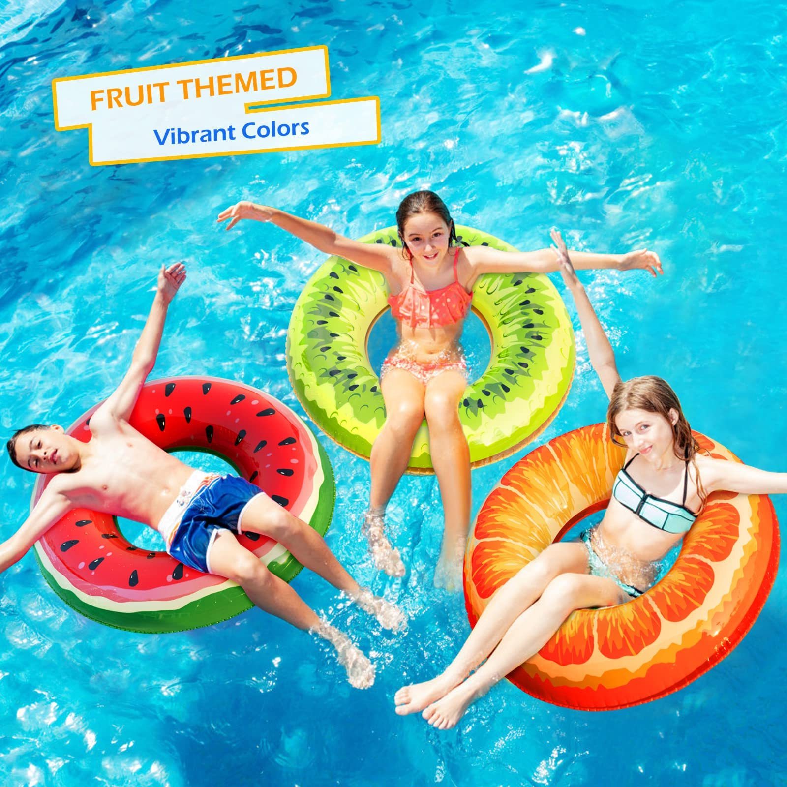 Float Pool Tubes Swim Rings Fruit Water Floaty Watermelon Kiwi Inflatable Pool Toys Float for Swimming Pool Party Lake Beach