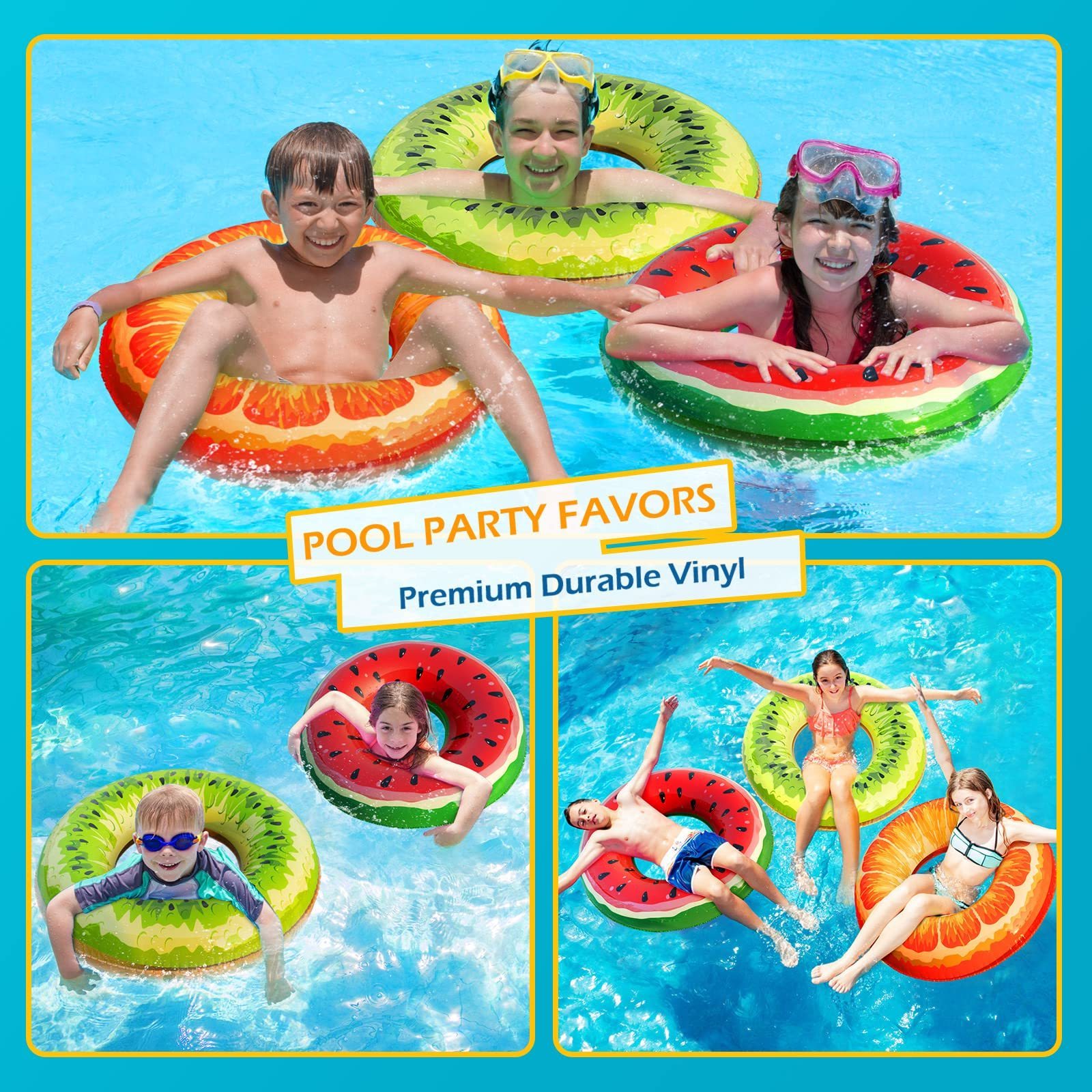 Float Pool Tubes Swim Rings Fruit Water Floaty Watermelon Kiwi Inflatable Pool Toys Float for Swimming Pool Party Lake Beach