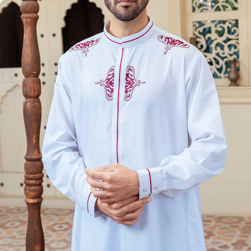 8109 Thobe Muslim Mens Middle East Dubai Clothes Custom moroccan thobe for men wholesale kaftan thobes for muslim men 2024