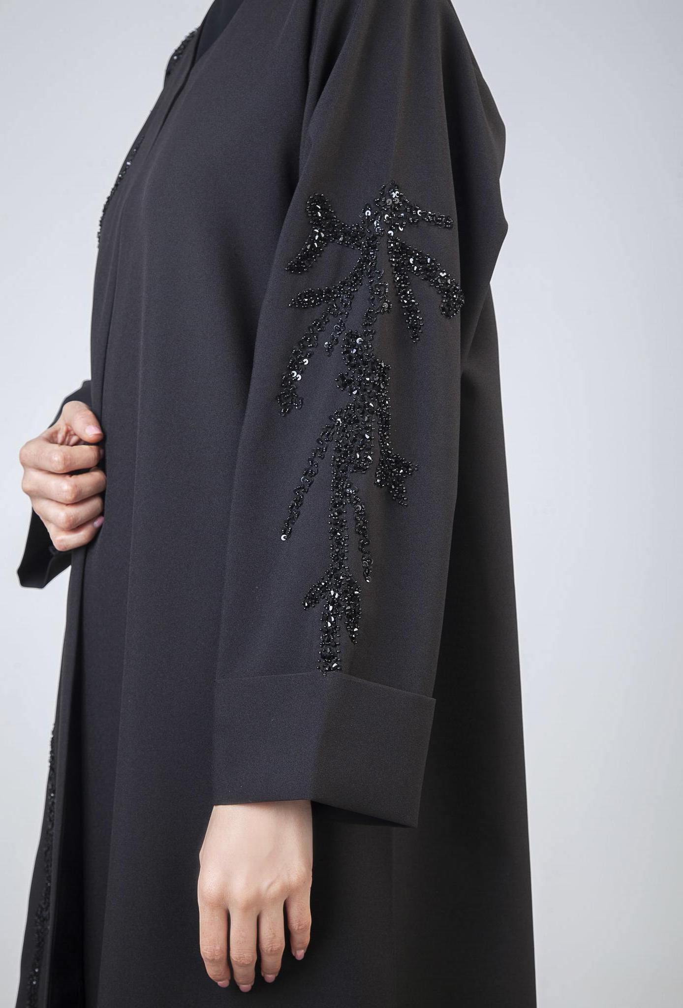 8071 Women Black Stylish New Fashion Dubai Abaya With Beaded Arabic Muslim long Sleeves islamic dresses for women abaya