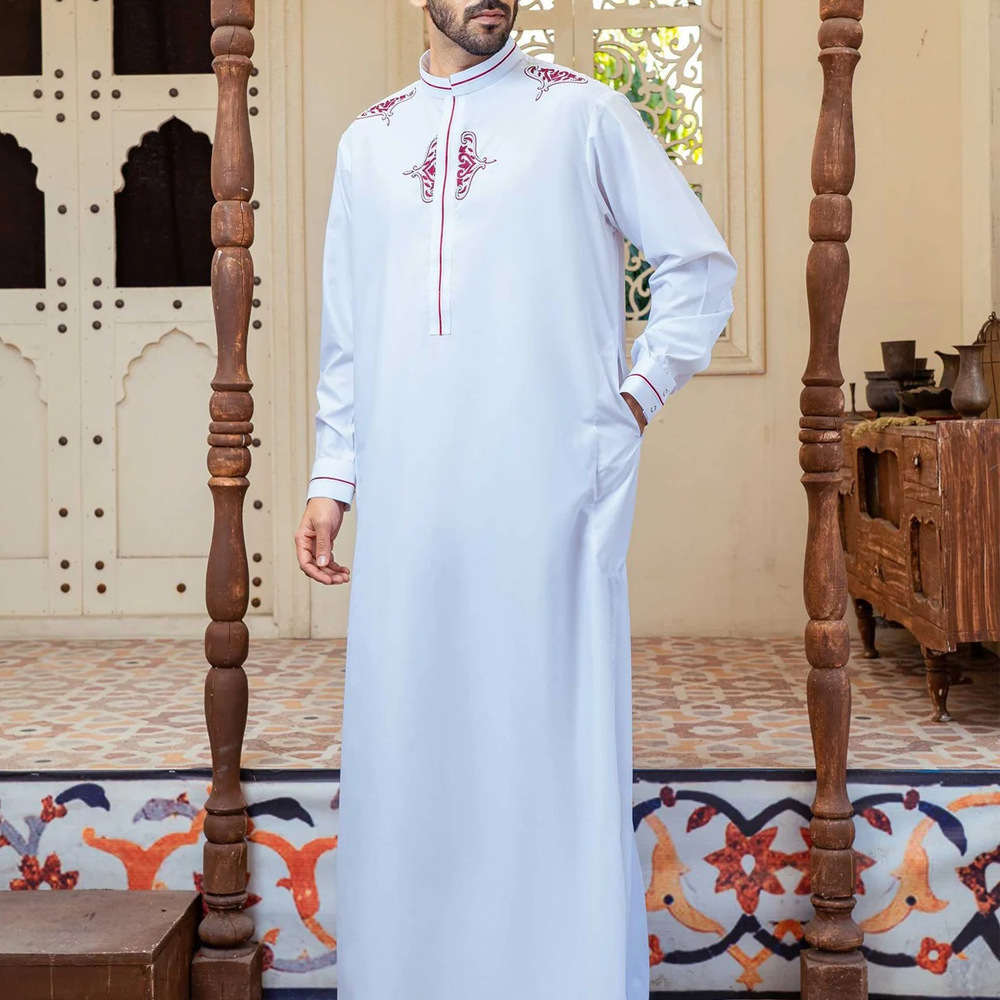 8109 Thobe Muslim Mens Middle East Dubai Clothes Custom moroccan thobe for men wholesale kaftan thobes for muslim men 2024