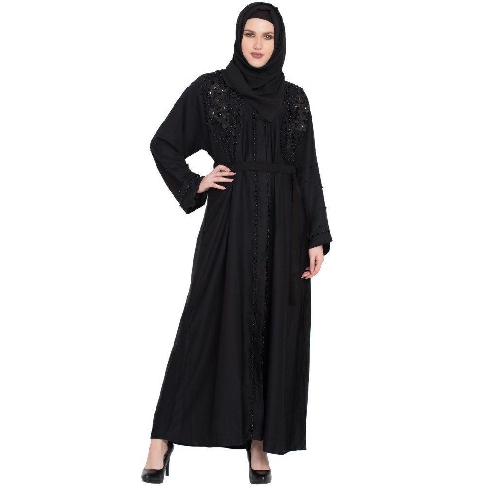 8071 Women Black Stylish New Fashion Dubai Abaya With Beaded Arabic Muslim long Sleeves islamic dresses for women abaya