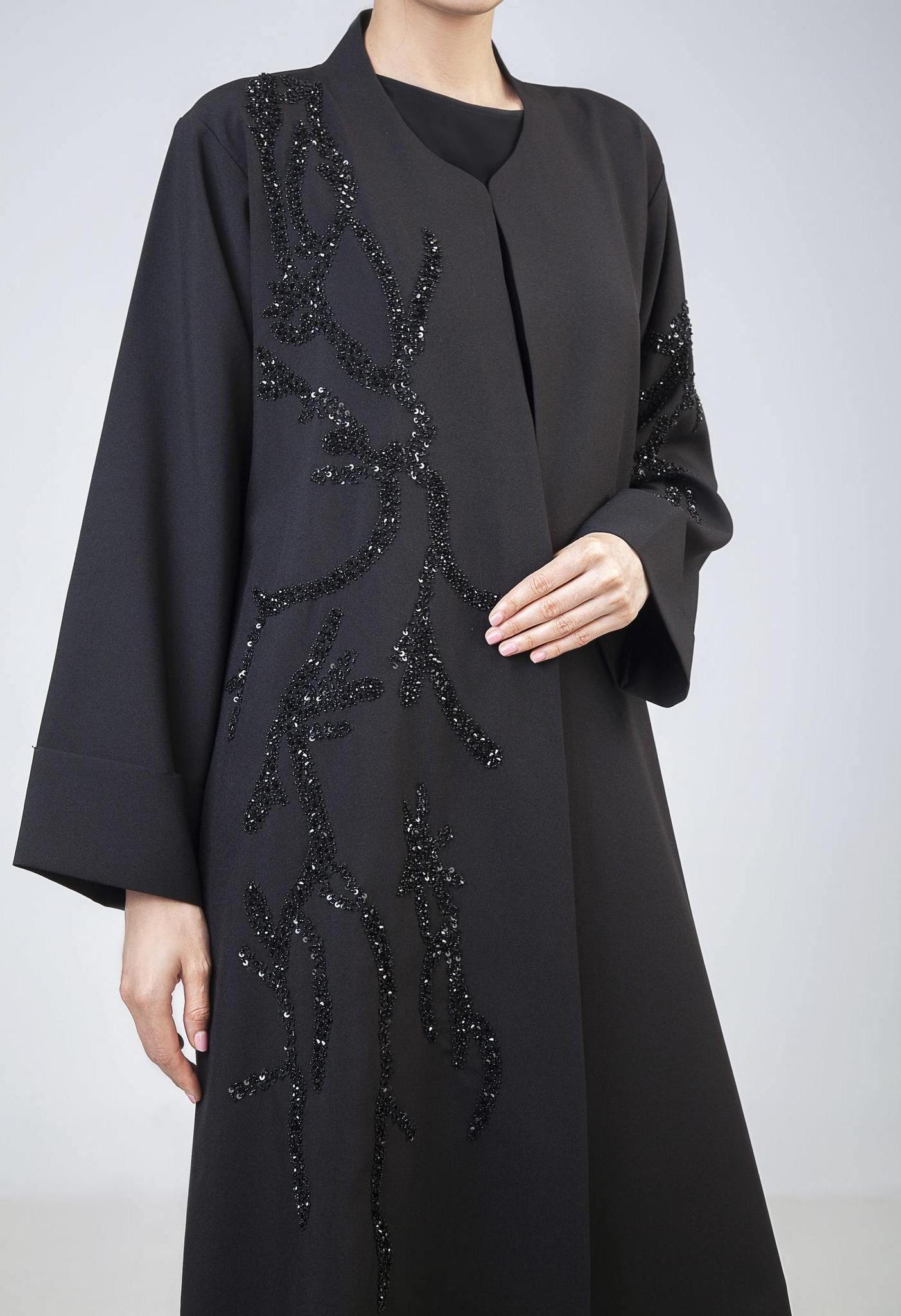 8071 Women Black Stylish New Fashion Dubai Abaya With Beaded Arabic Muslim long Sleeves islamic dresses for women abaya