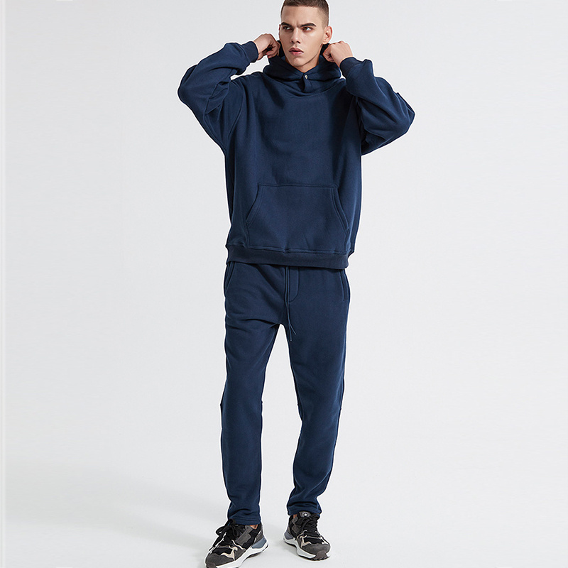 Hoodie Set Unisex High Quality Custom Logo Sweatsuit Solid Thick Men Hoodies Blank Tracksuit