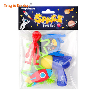 Space Party Favors Toys Sets TPR Alien Airship Keychain Space Sponge Poppers Pom Pom Ball Disc Shooter for Kids