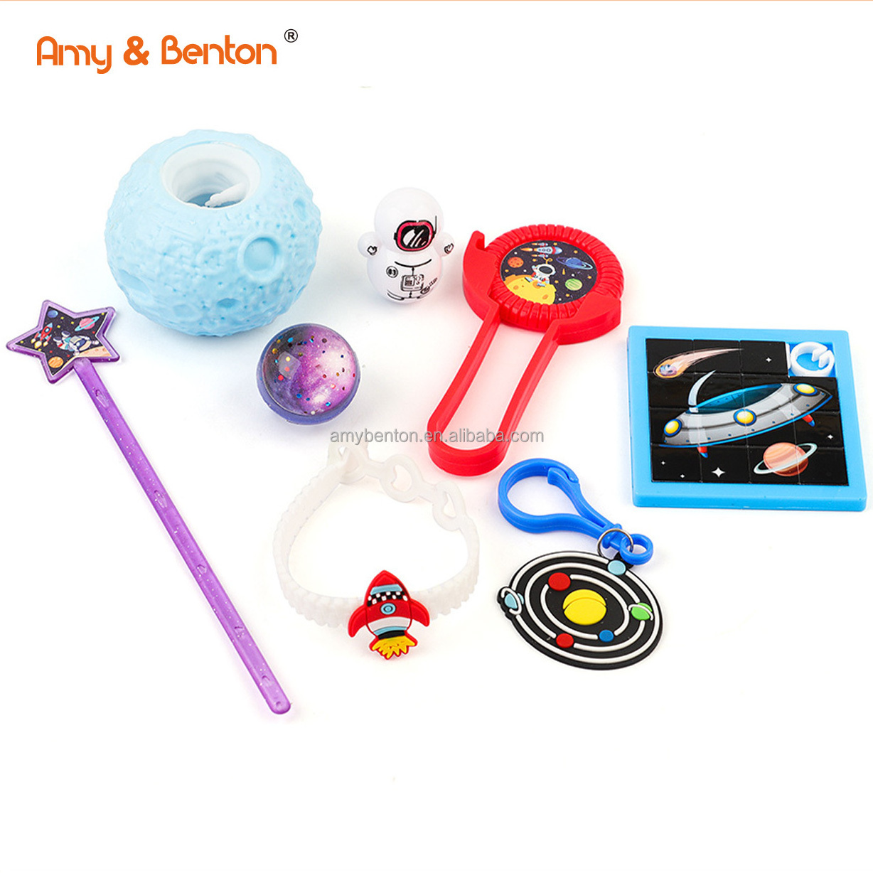 Space Party Favors Toys Sets TPR Alien Airship Keychain Space Sponge Poppers Pom Pom Ball Disc Shooter for Kids