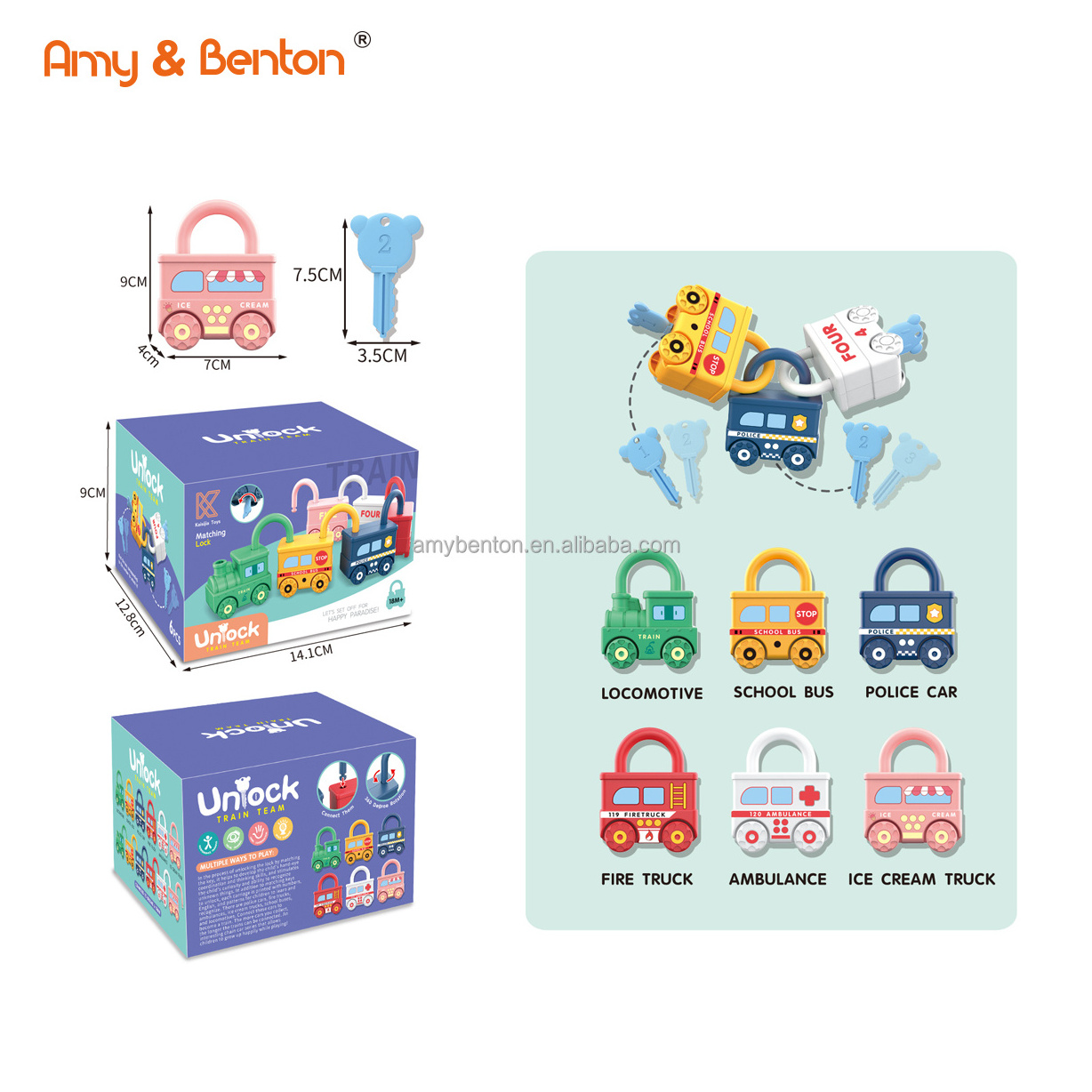 Hot Sale New Arrival Educational Learning Locks with Keys Connecting Train Children Preschool Gift learning Toys for Kids