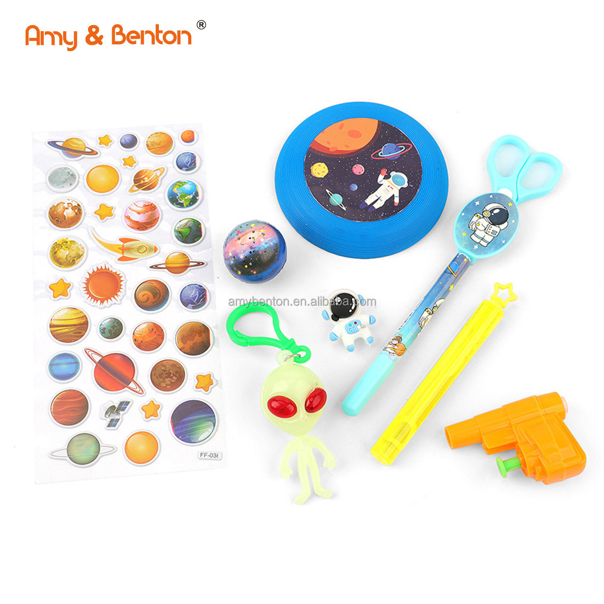 OEM Space Small Toy Set Outer Space Party Favors Glow in Dark Alien Keychain Space Sticker Bouncy Ball for Kids