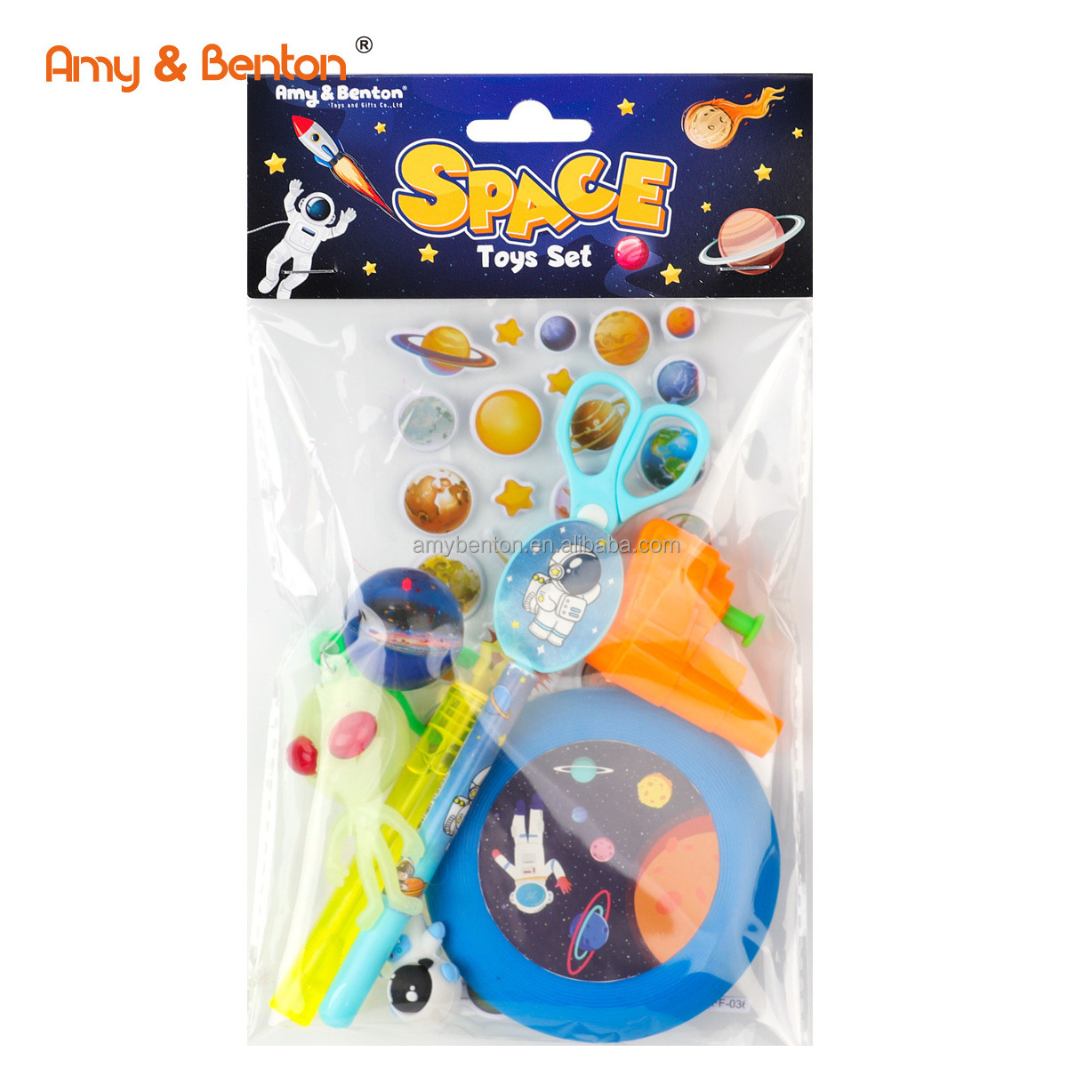 OEM Space Small Toy Set Outer Space Party Favors Glow in Dark Alien Keychain Space Sticker Bouncy Ball for Kids