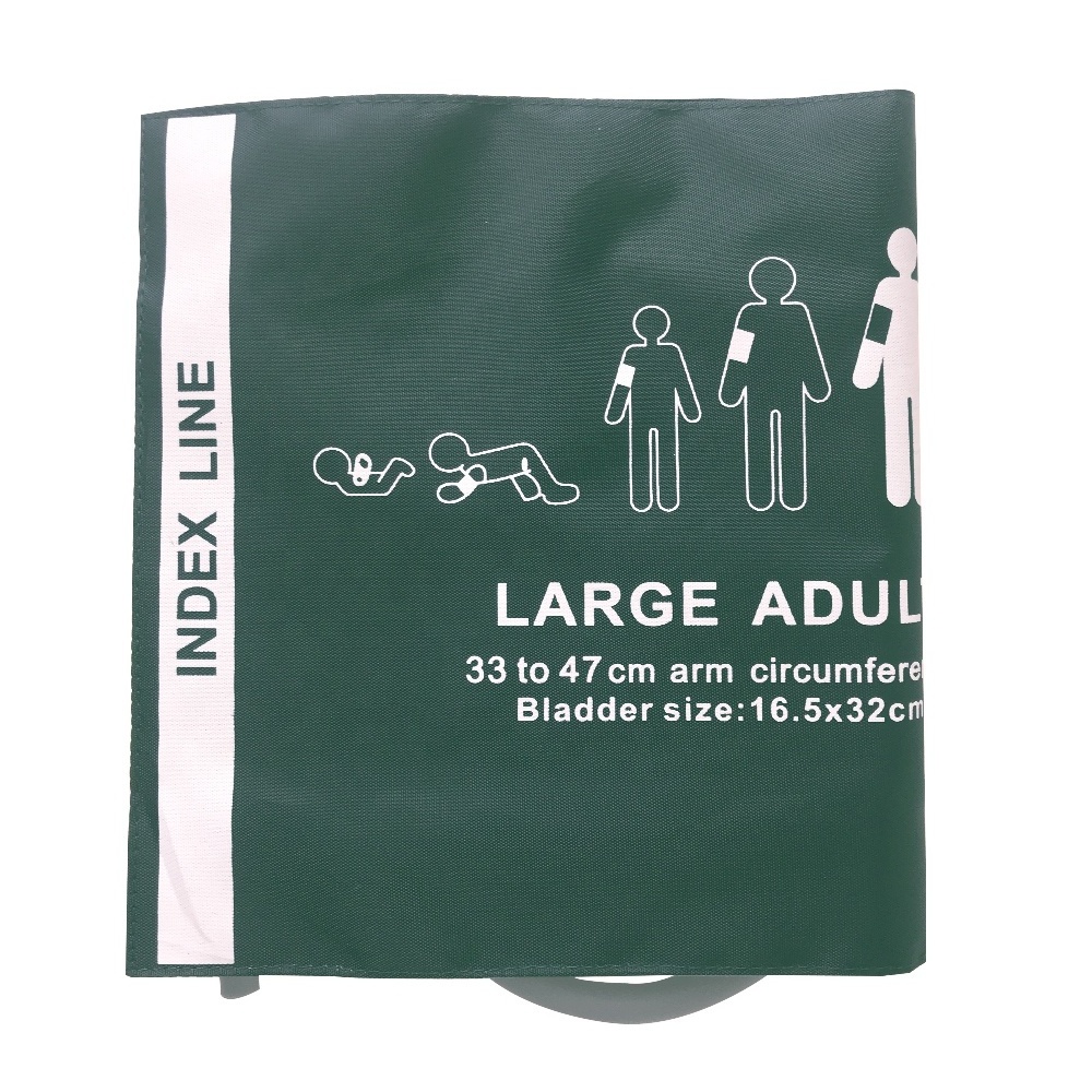 Reusable Large Adult Nibp Single Tube Cuff Green With Bladder PU 33cm to 47cm NIBP Cuff