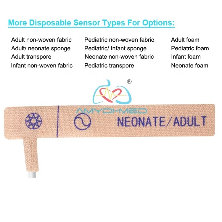 Amydi-med SpO2 Sensor Cables Compatible For Nellcor Max DS-100A Adult/Neonatal 0.9m/3ft DB9 9pin Disposable SpO2 Sensor