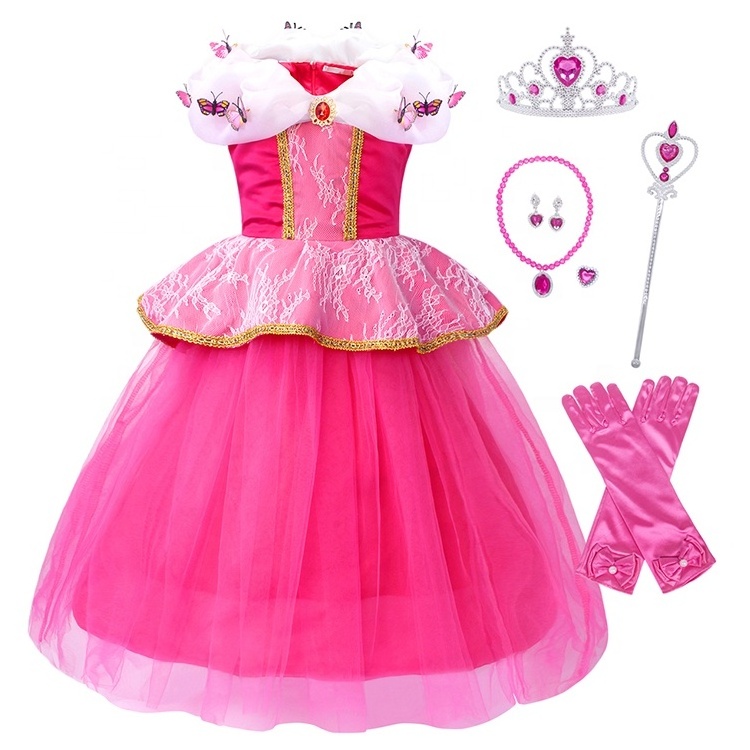 Aurora Princess Girls Costume Cosplay Fancy Dress Birthday Party Dance Gown Dresses up Holiday for Kids Costumes 5pcs