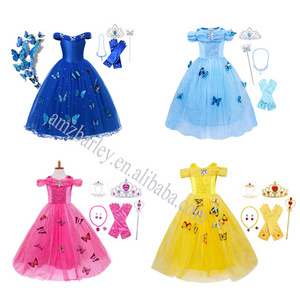 Deluxe Butterflies Girls Princess Dress Halloween Costume Birthday Party Clothing Elsa Role snow white Girls Fancy Dresses