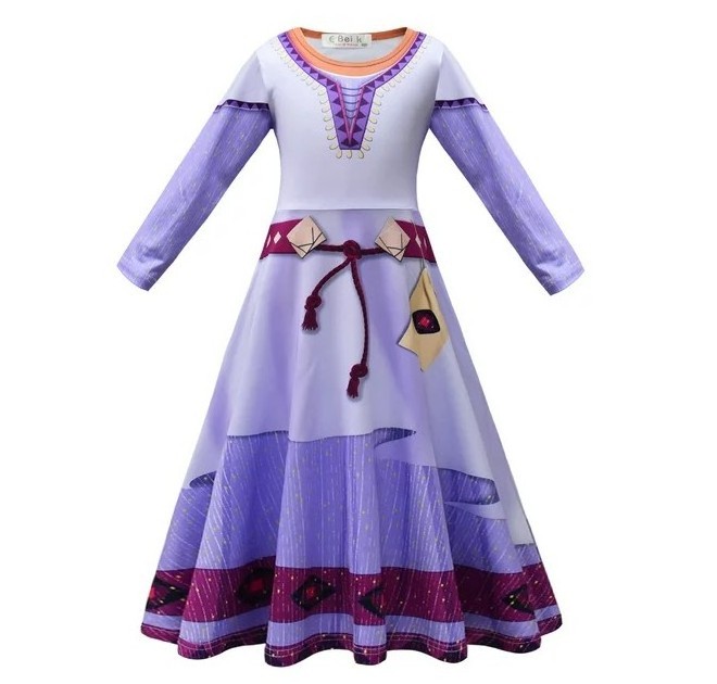 New Movie Girls Princess Dress Purple Asha Costume Birthday Party Halloween Carnival Cosplay  Asha Costume